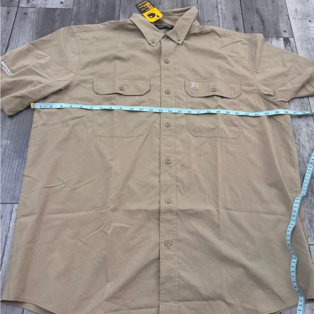 Carhartt Men's Button Up Work Shirt Beige Short Sleeve Relaxed Pockets XL